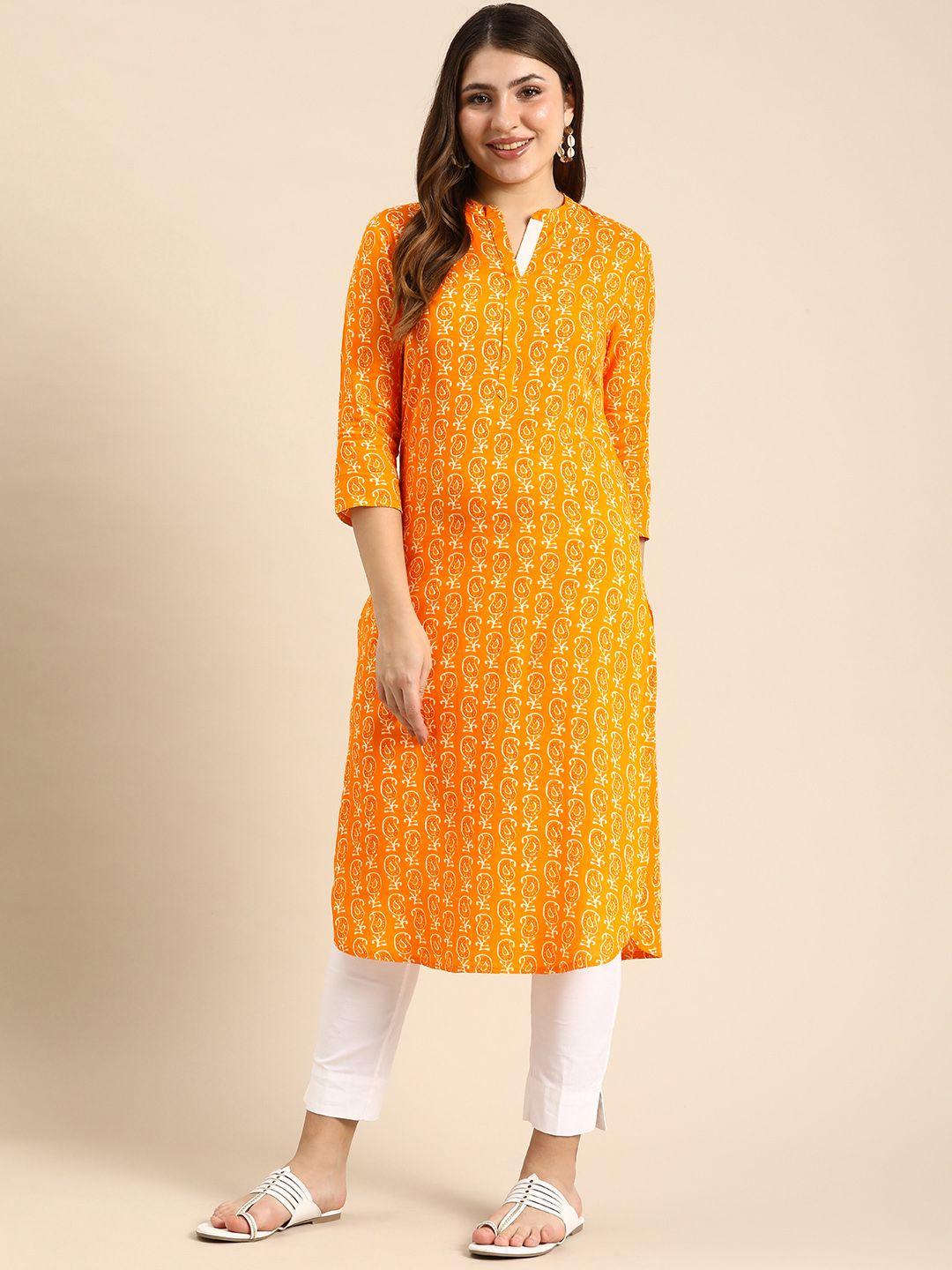 anouk paisley printed mandarin collar casual kurta