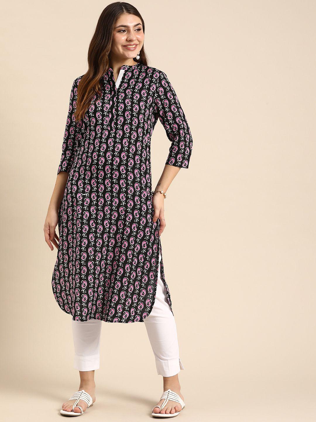 anouk paisley printed mandarin collar casual kurta