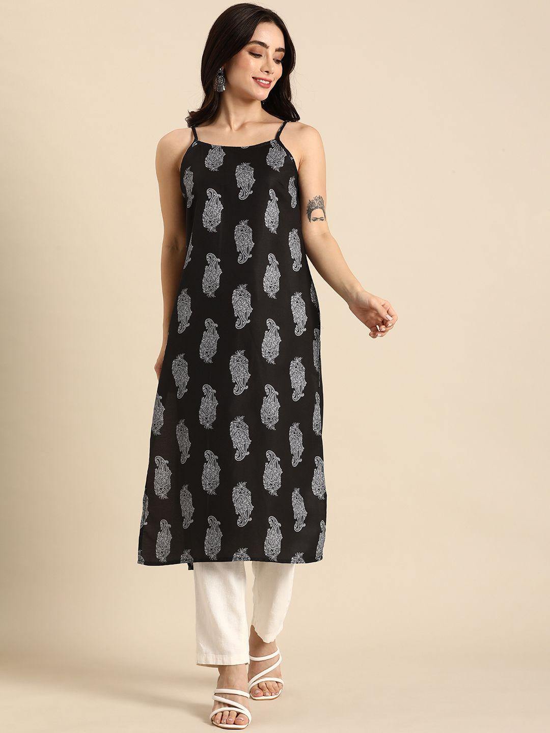 anouk paisley printed sleeveless straight kurta