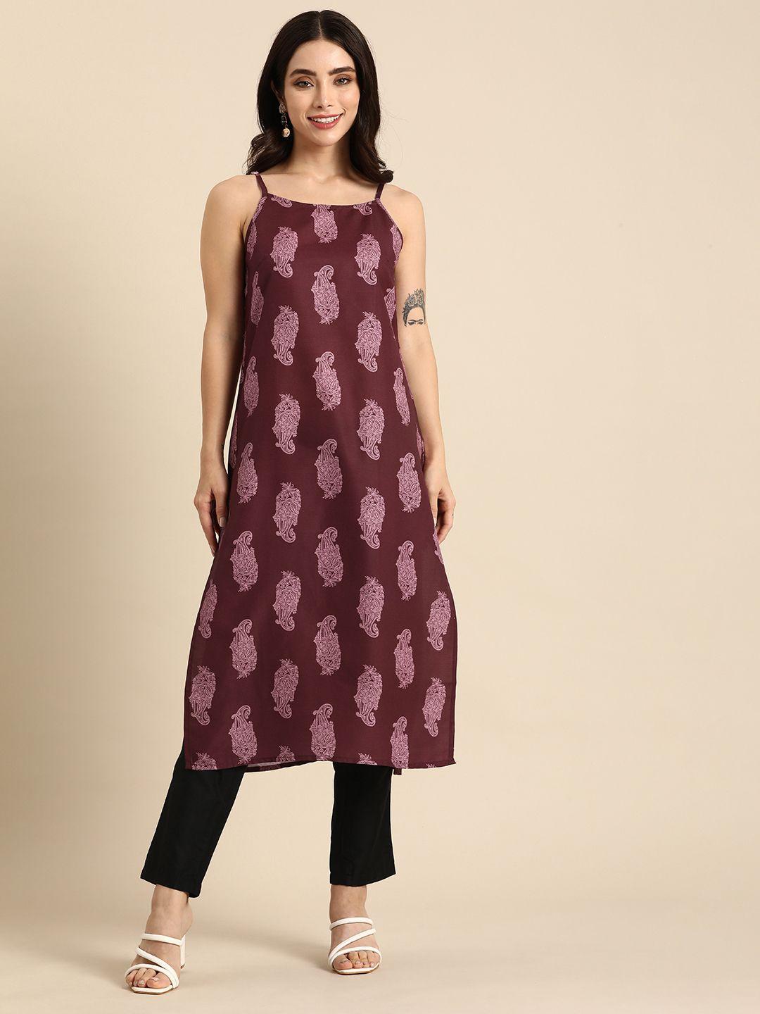 anouk paisley printed sleeveless straight kurta