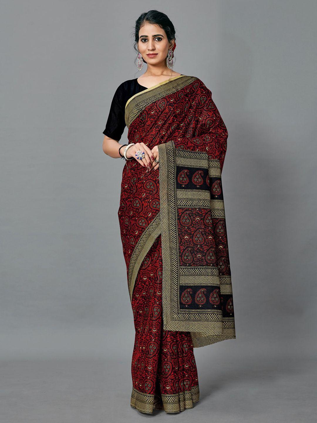 anouk paisley silk blend block print saree