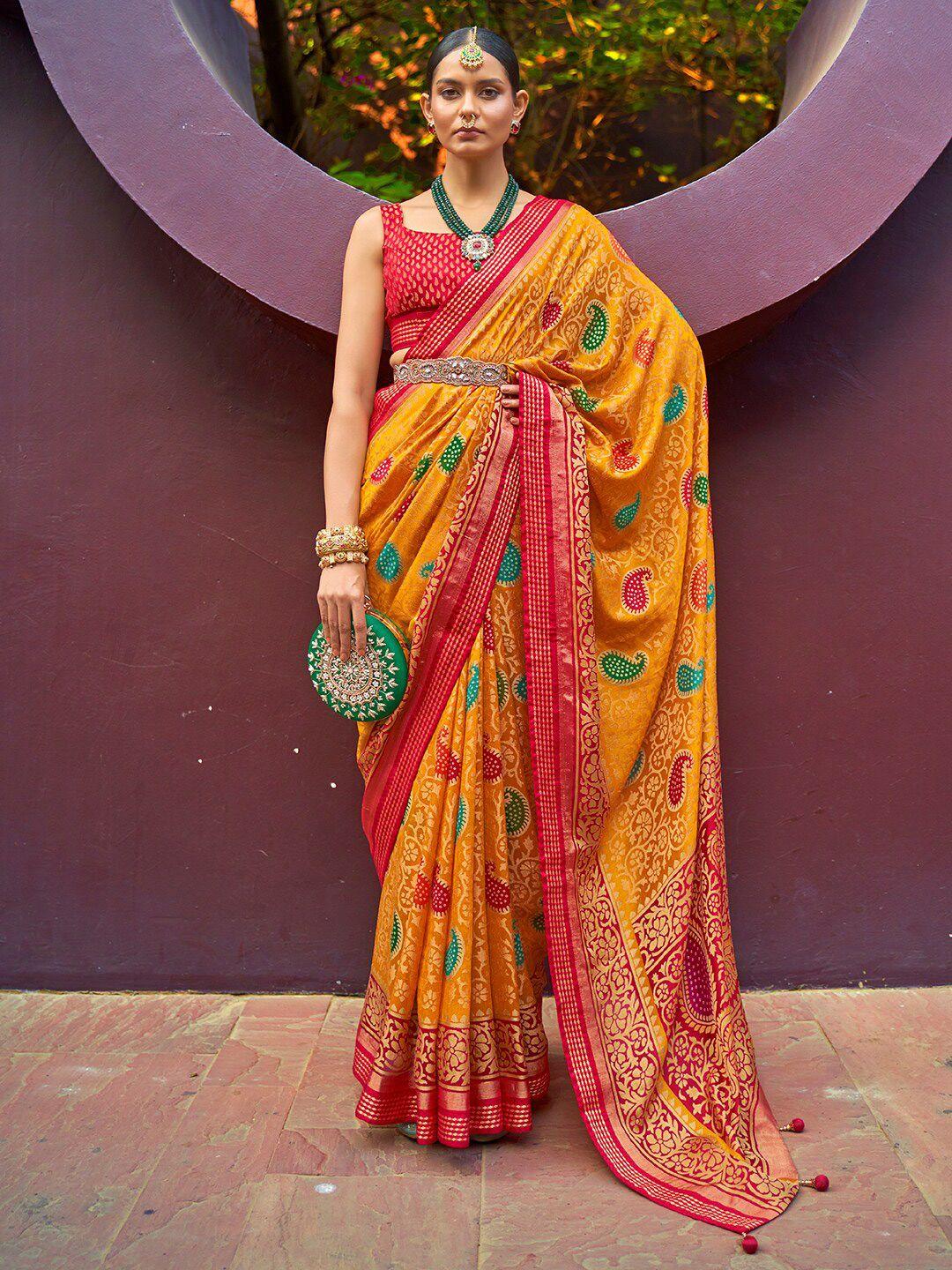 anouk paisley woven design brasso bandhani saree