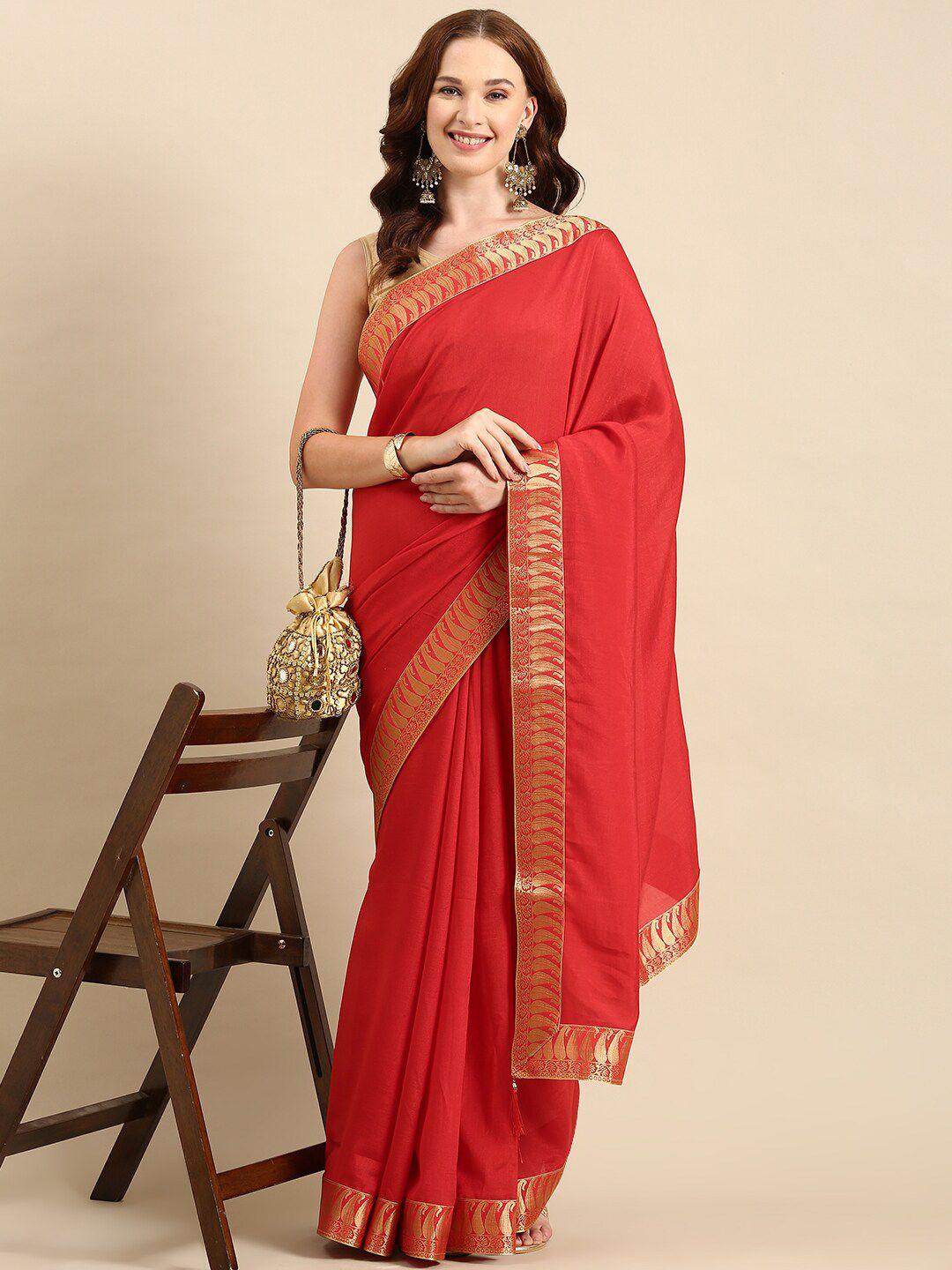 anouk paisley woven design cotton blend zari saree with blouse piece