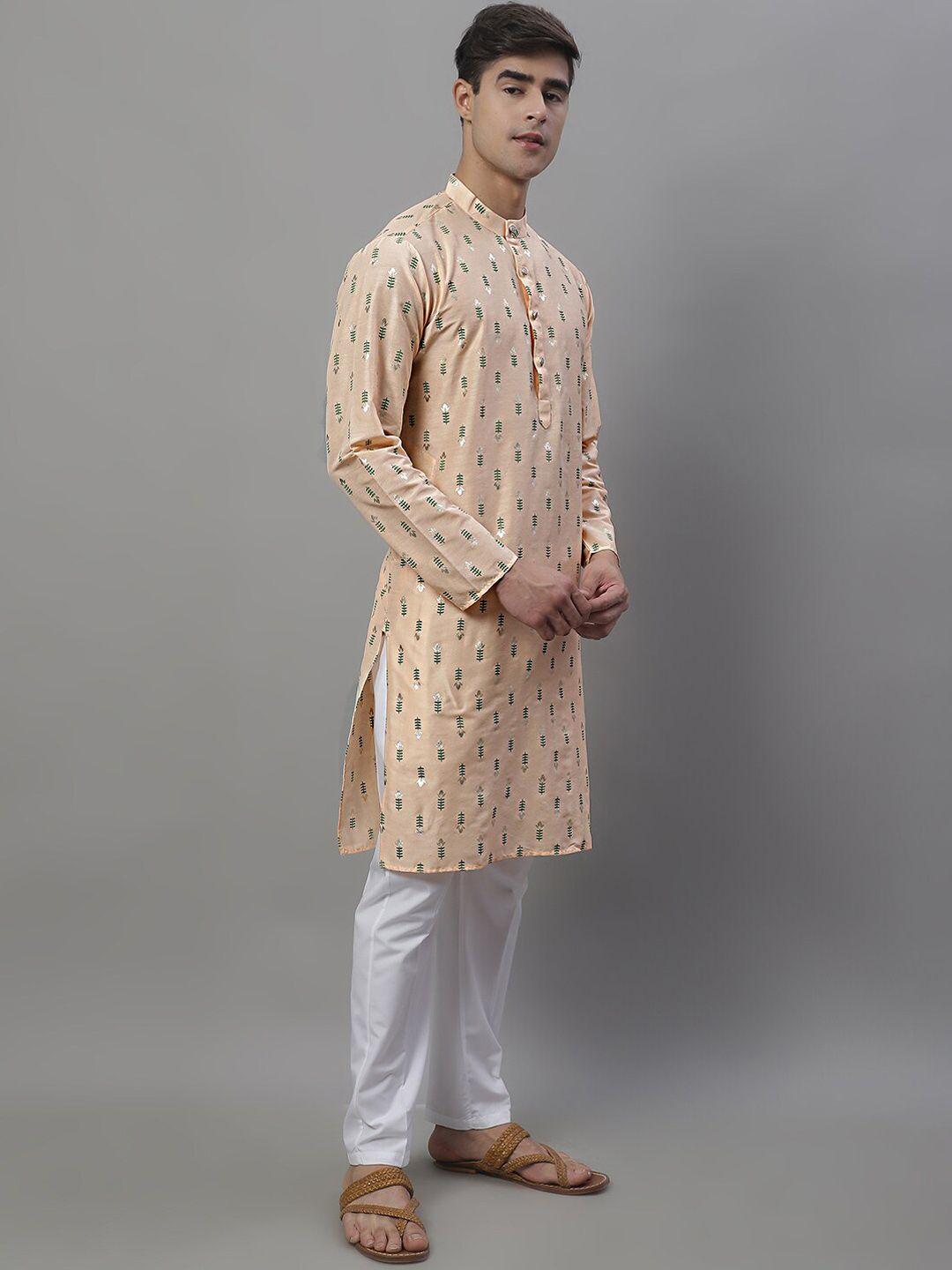 anouk peach-coloured & white ethnic motifs printed kurta with pyjamas