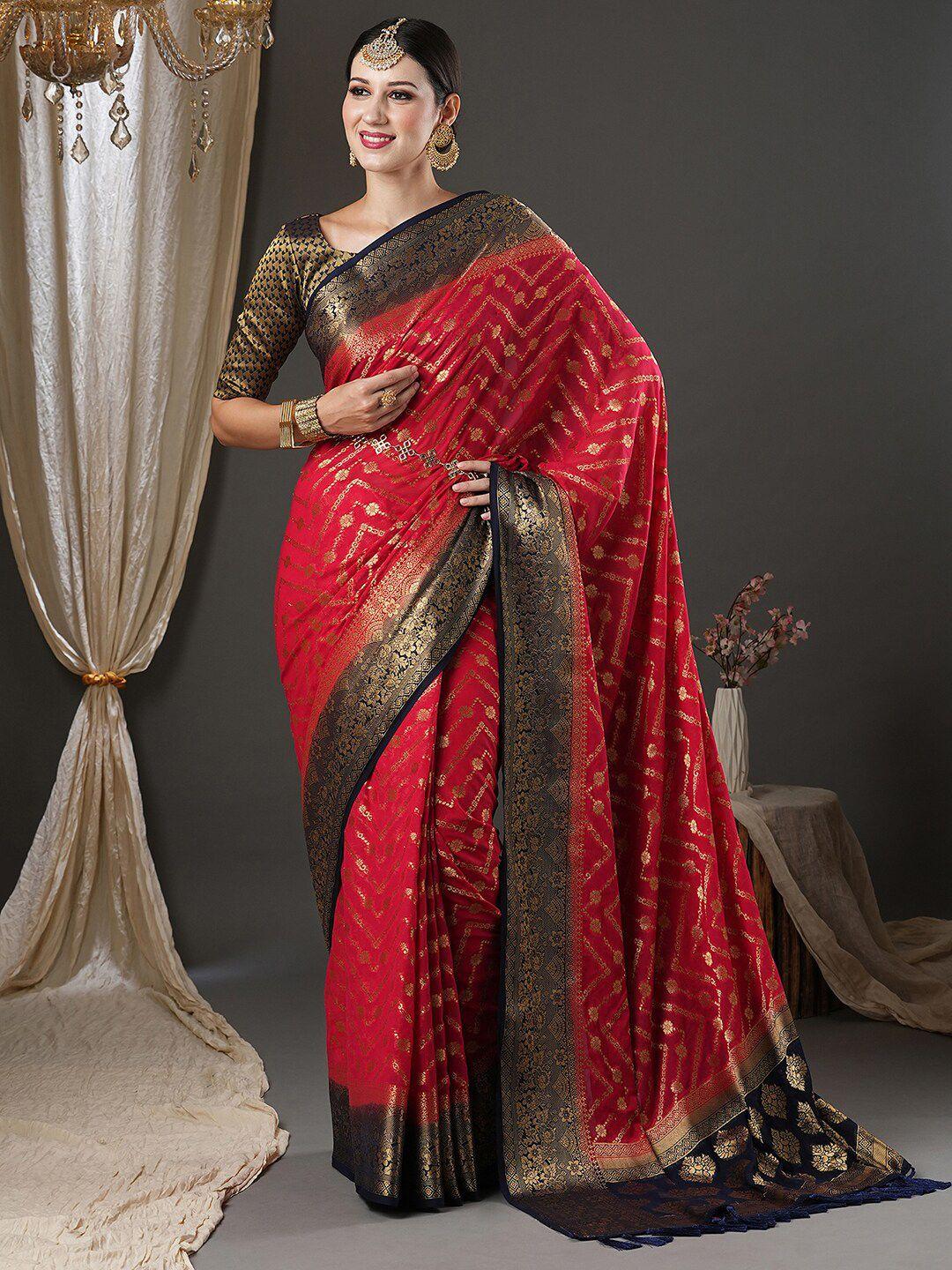 anouk pink & black ethnic motifs woven design zari pure georgette kanjeevaram saree