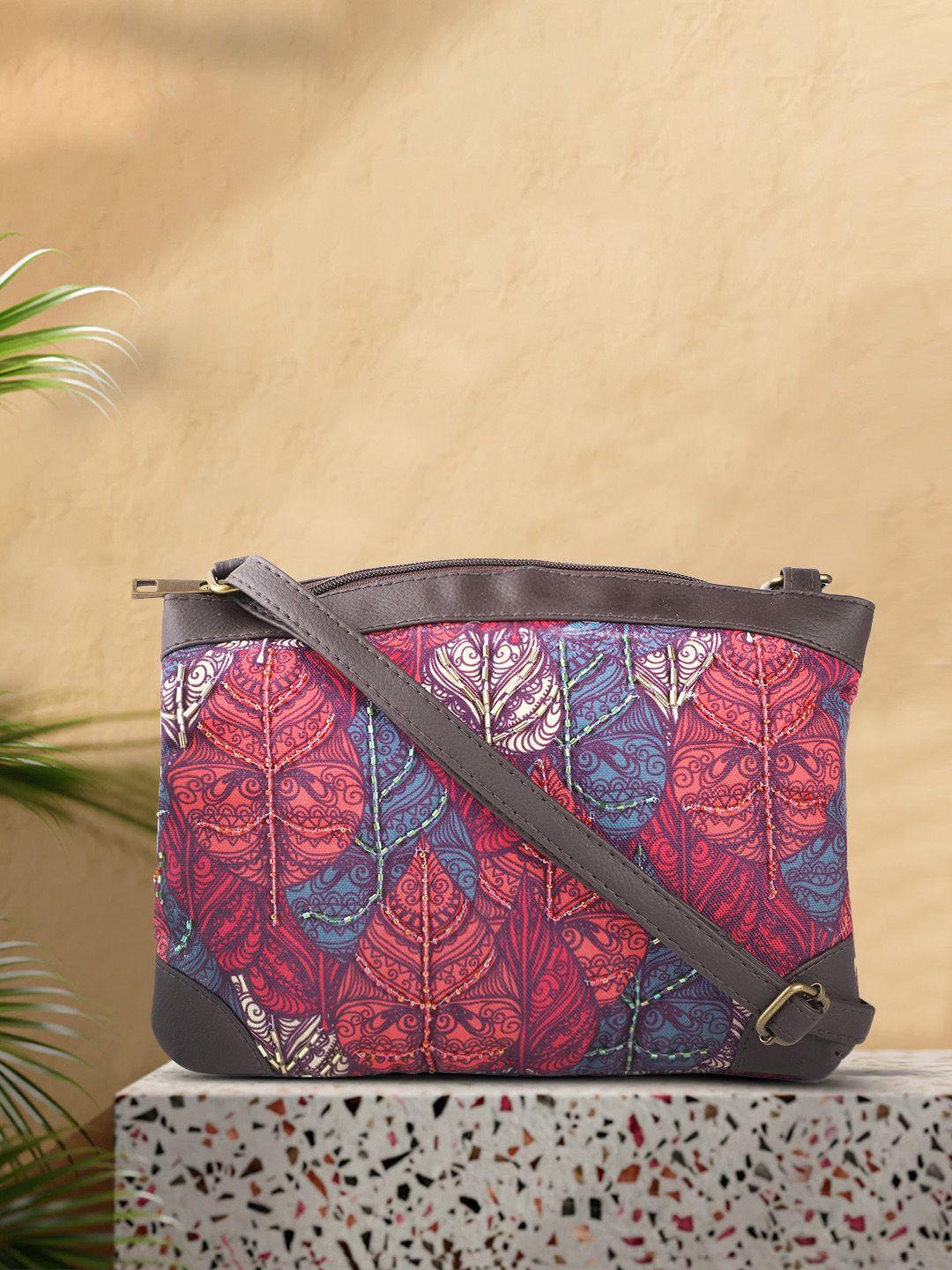 anouk pink & blue ethnic motifs print sling bag