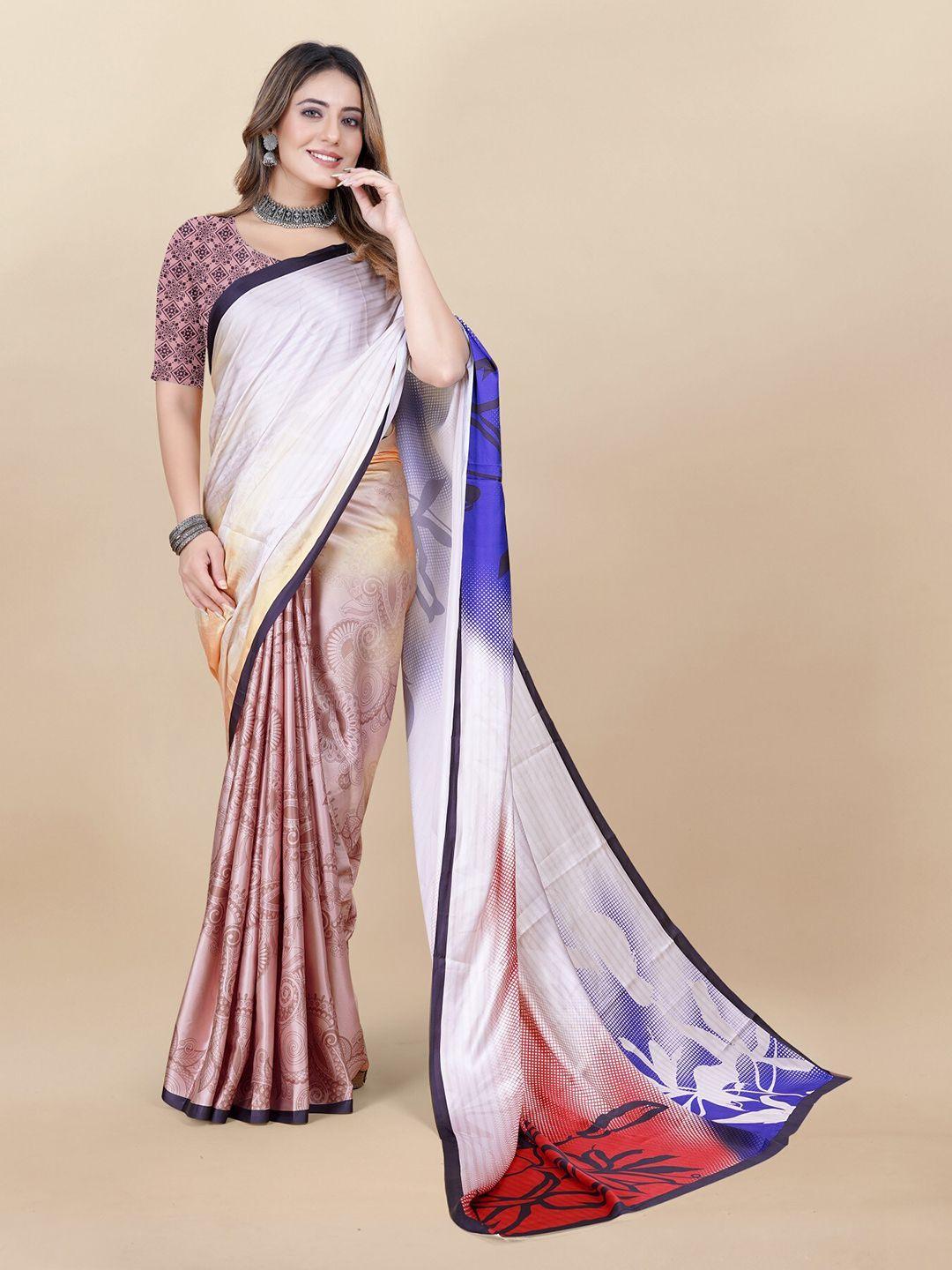 anouk pink & blue paisley printed satin saree