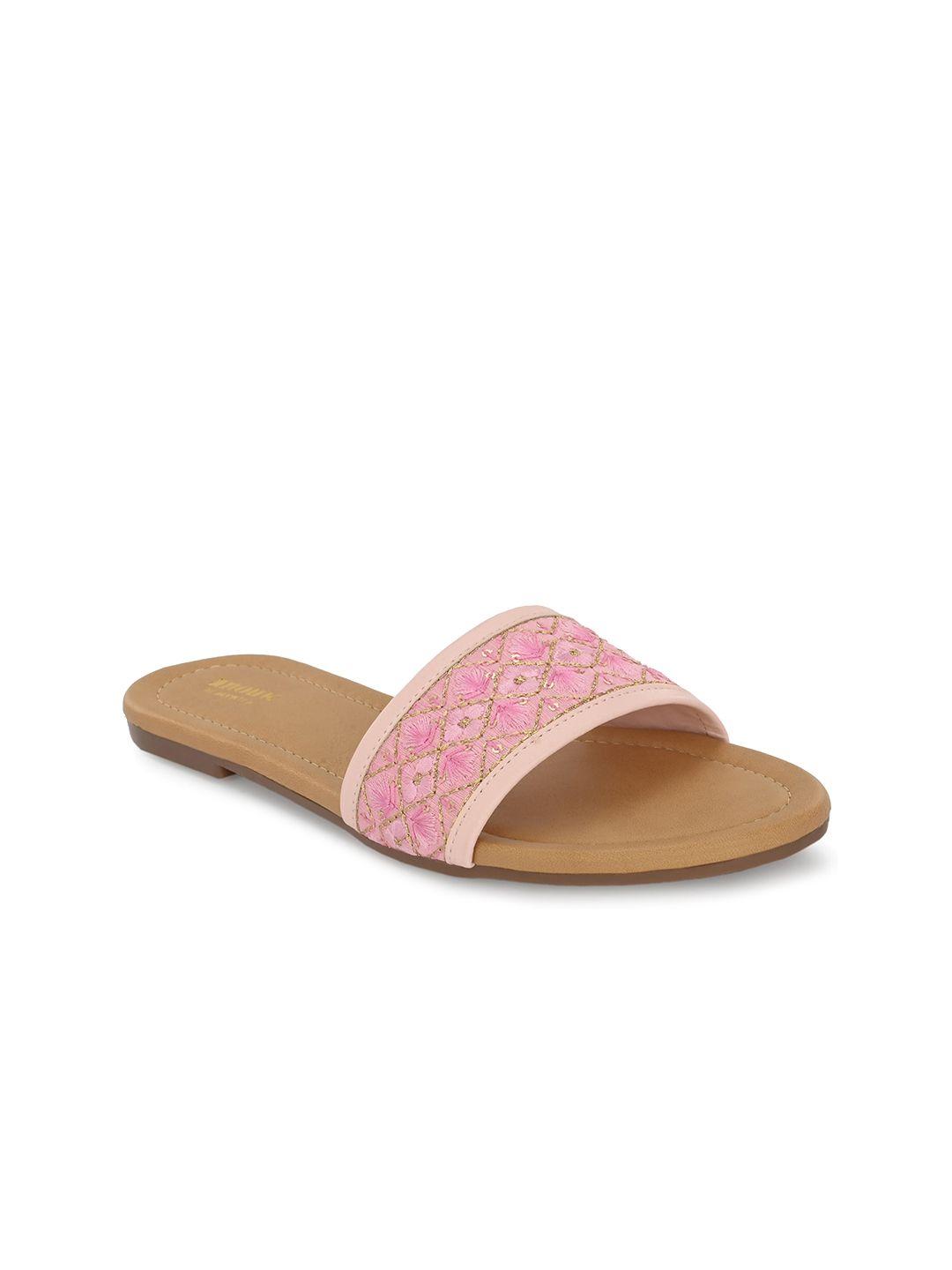 anouk pink & gold-toned embroidered open toe flats