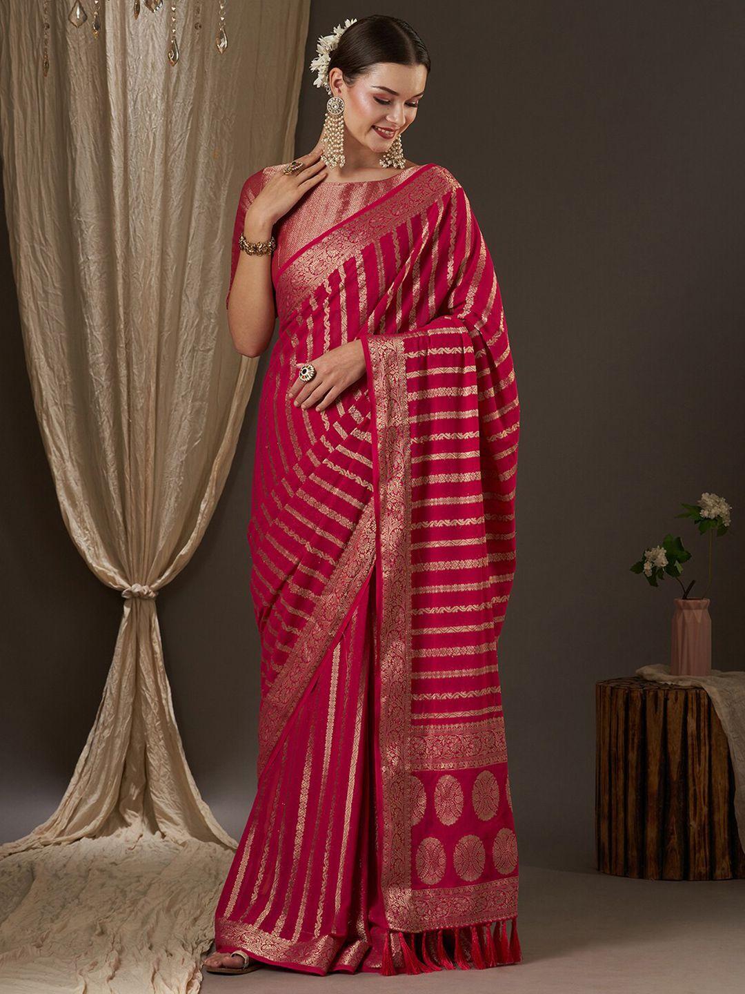 anouk pink & gold-toned woven design zari pure georgette kanjeevaram saree