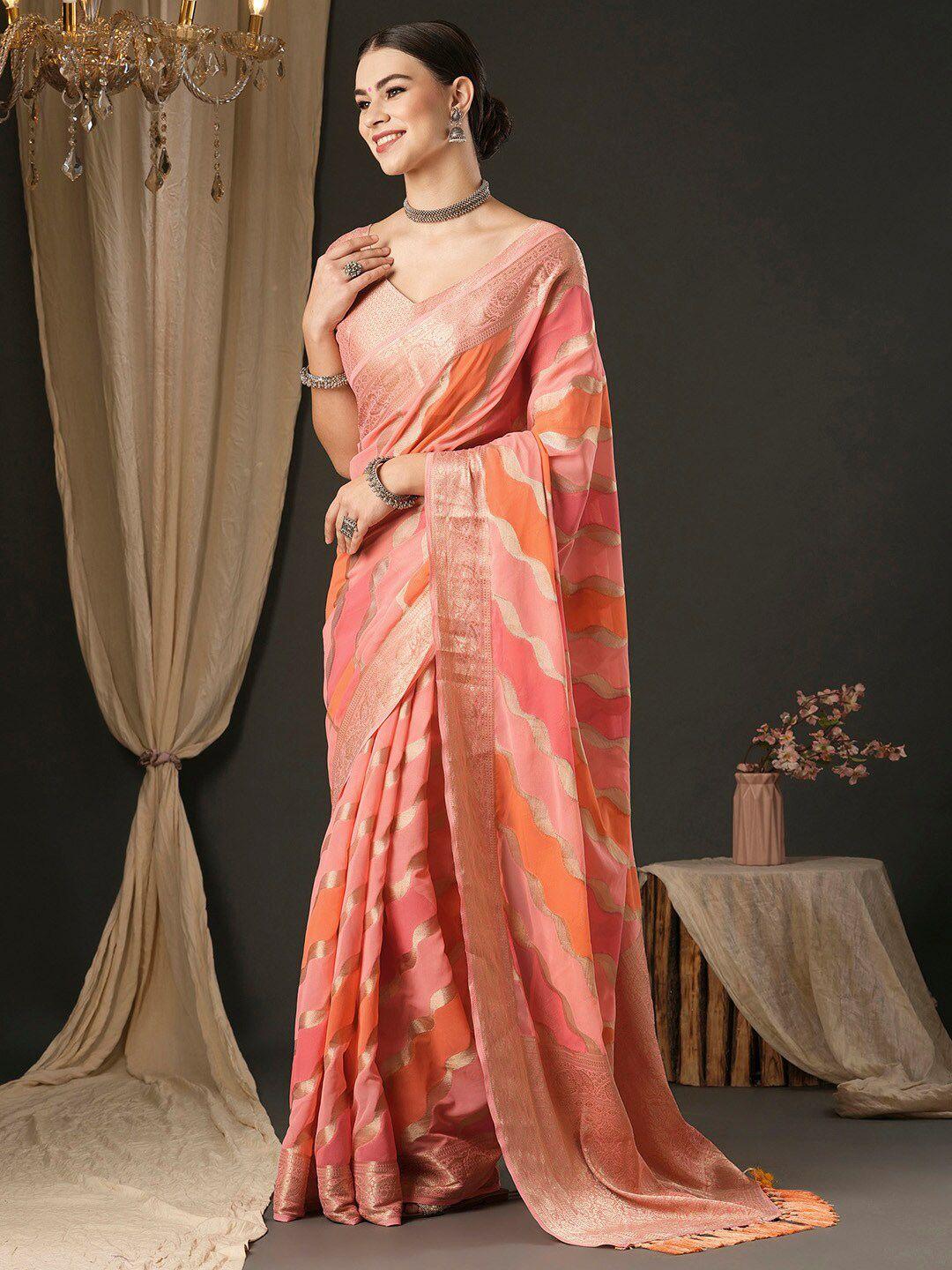 anouk pink & peach-coloured ethnic motifs pure georgette designer banarasi saree