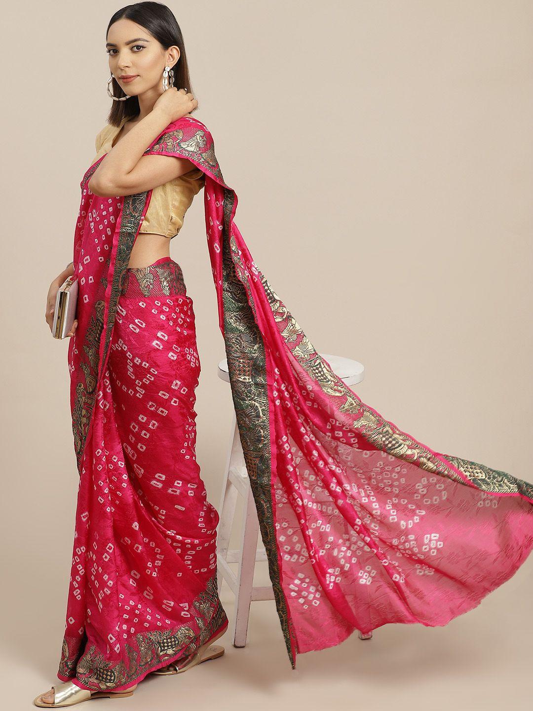 anouk pink & white bandhani print art silk saree