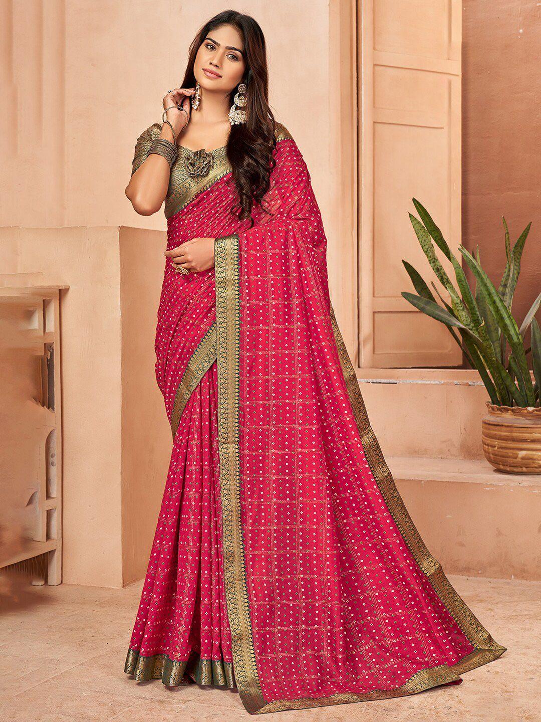 anouk pink & white bandhani printed zari saree