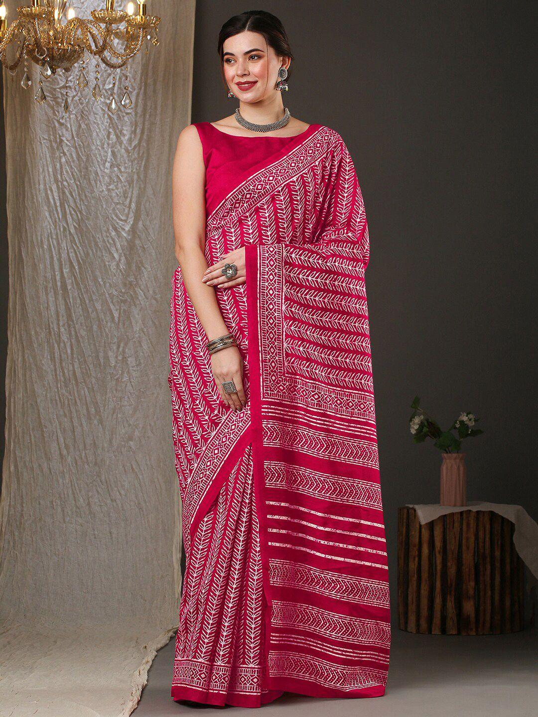 anouk pink & white batik printed bhagalpuri saree