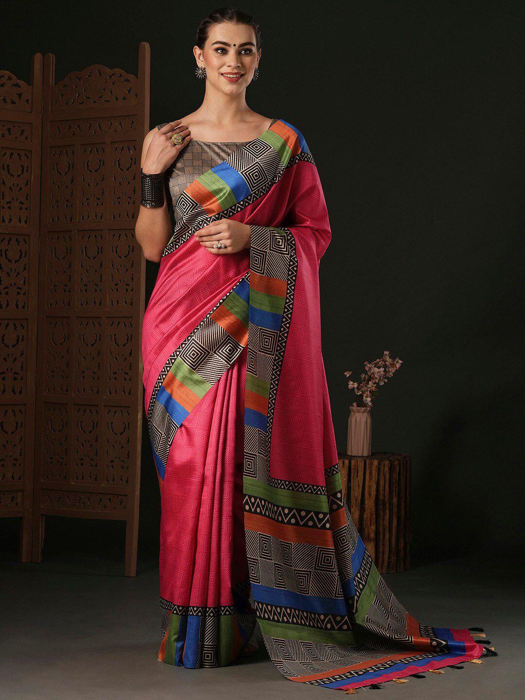 anouk pink bagh silk blend designer dabu saree