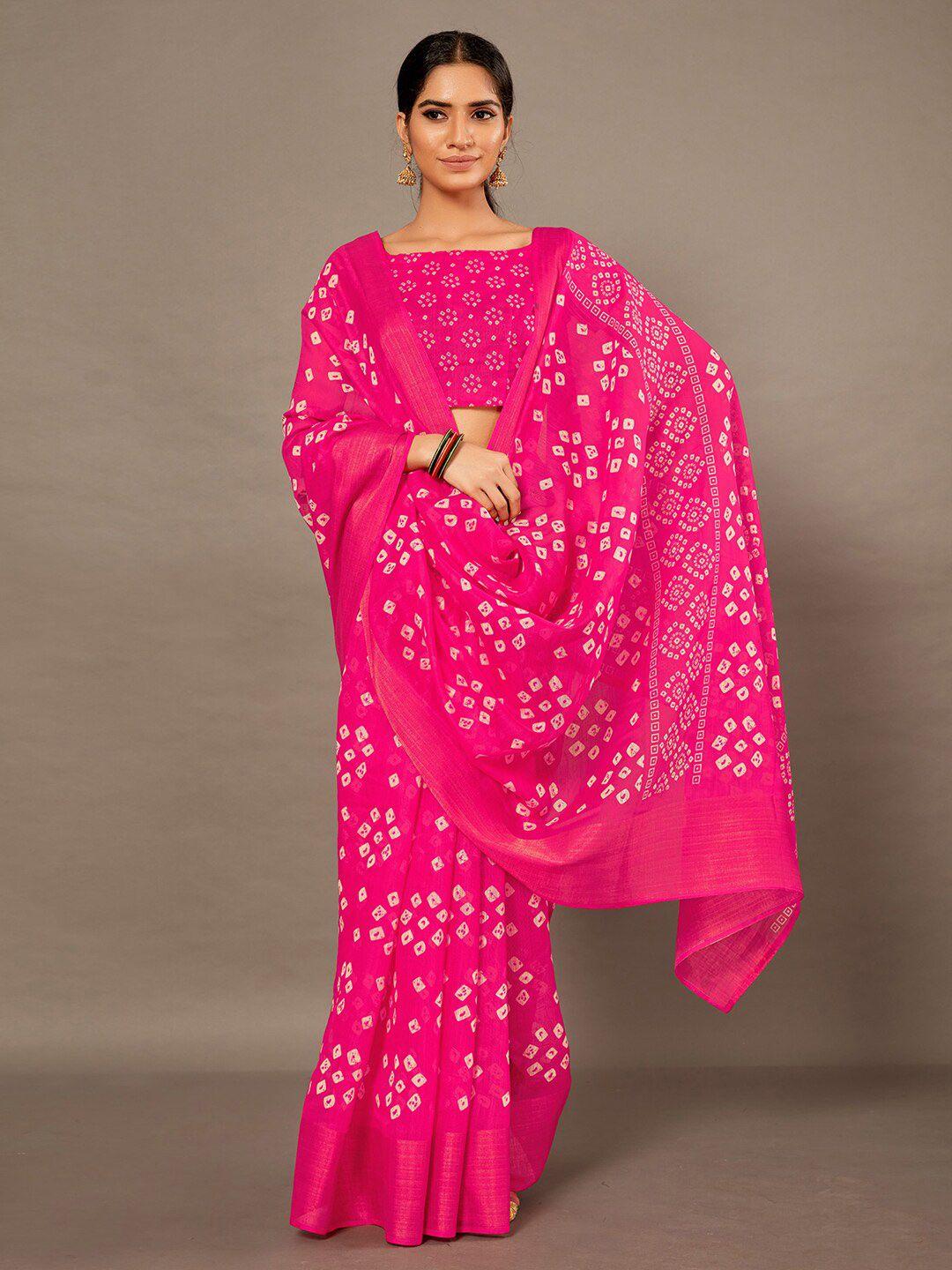 anouk pink bandhani printed zari saree