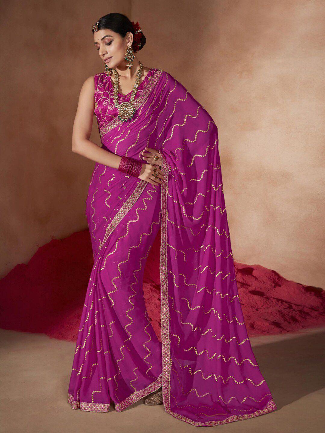 anouk pink bandhani sequinned pure chiffon bandhani saree