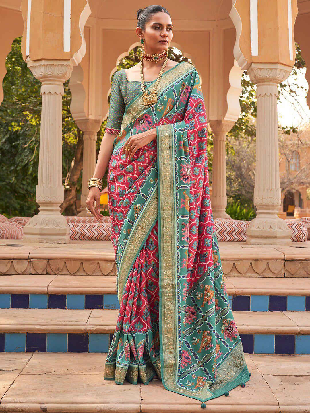 anouk pink ethnic motifs printed embellished patola saree