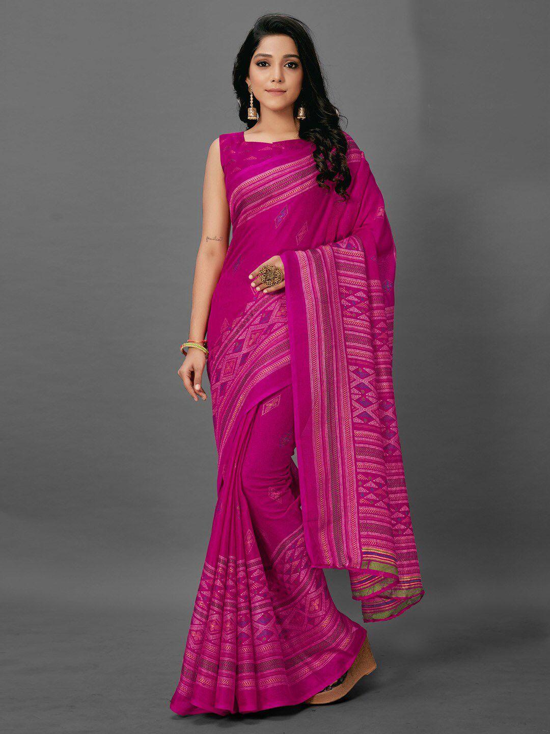 anouk pink ethnic motifs printed jute silk bagh saree