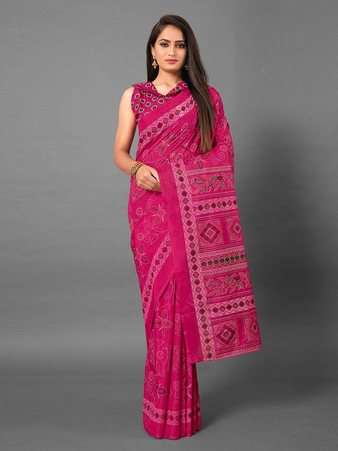 anouk pink floral printed baluchari saree