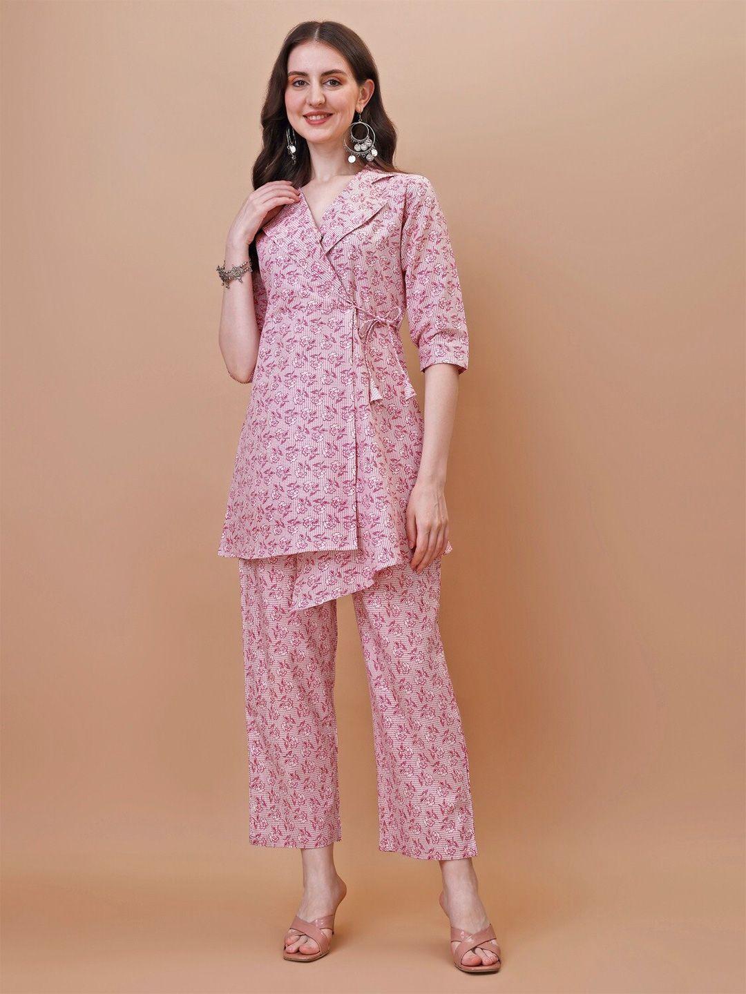 anouk pink floral printed pure cotton tunic with trouser
