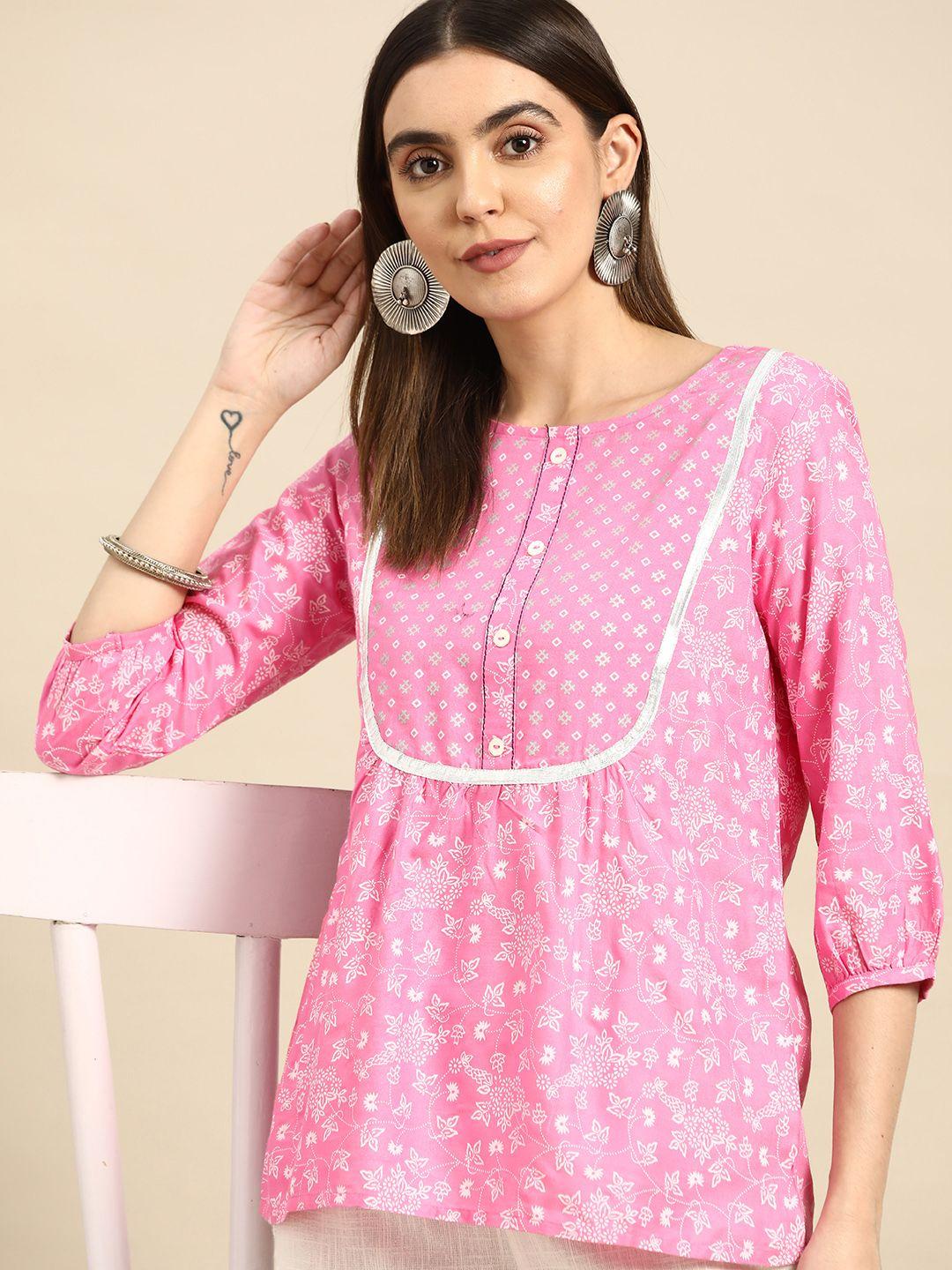 anouk pink printed kurti