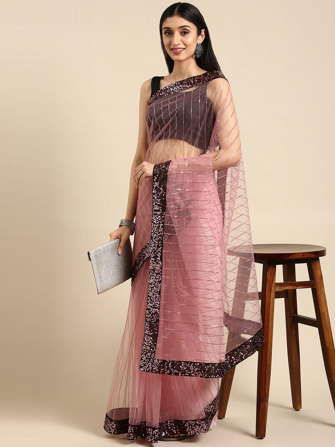 anouk pink sequinned net saree