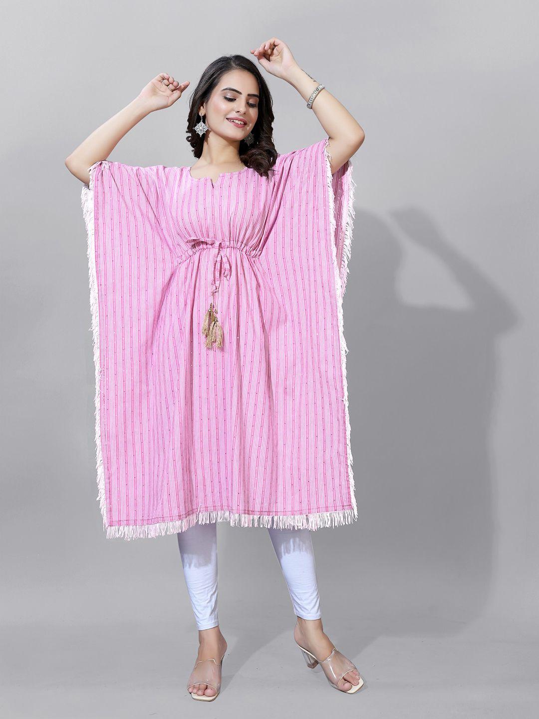 anouk pink striped kimono sleeves cotton kaftan kurta