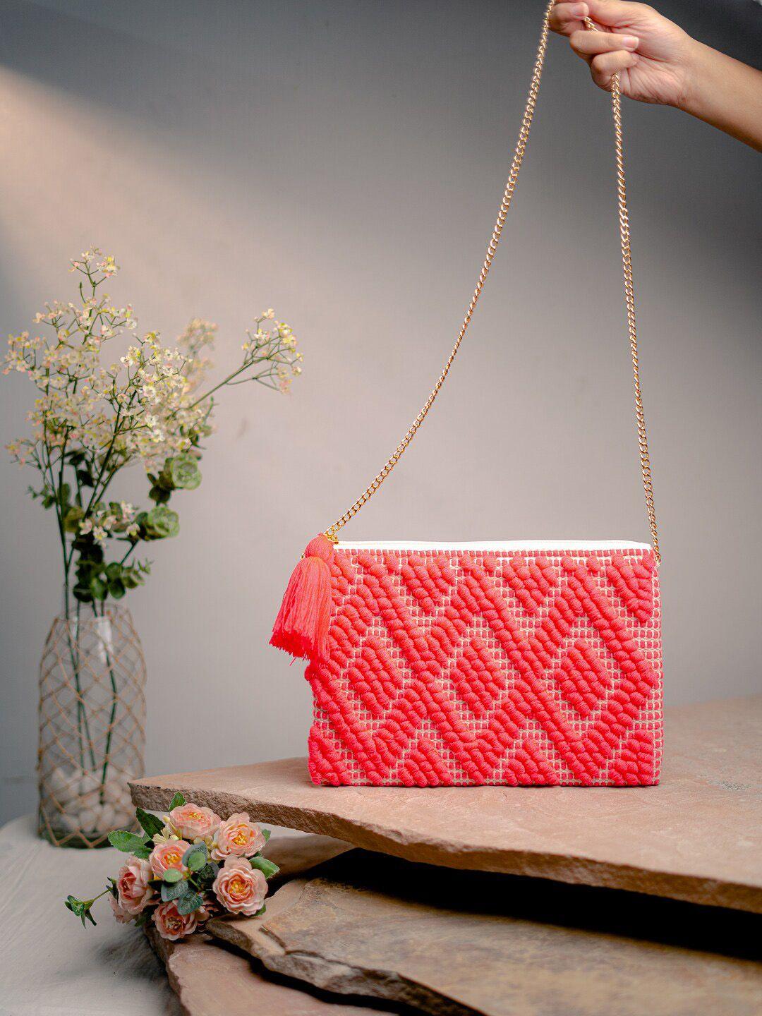 anouk pink textured foldover clutch