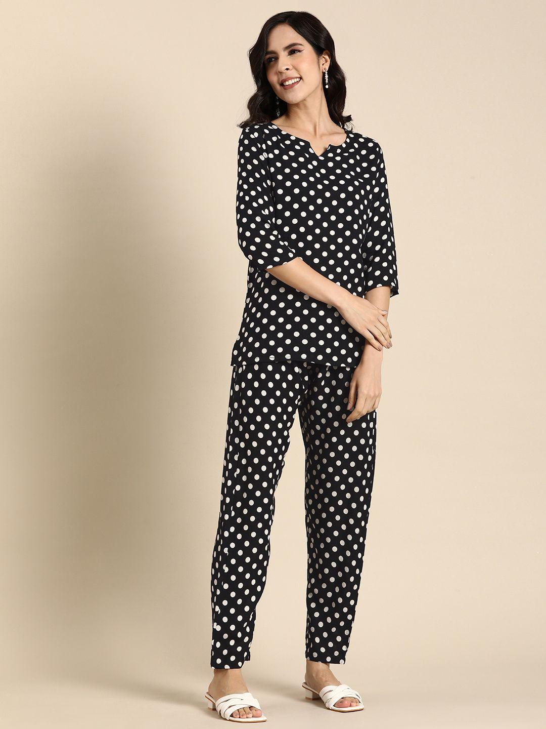 anouk polka dots printed pure cotton straight kurti with trousers