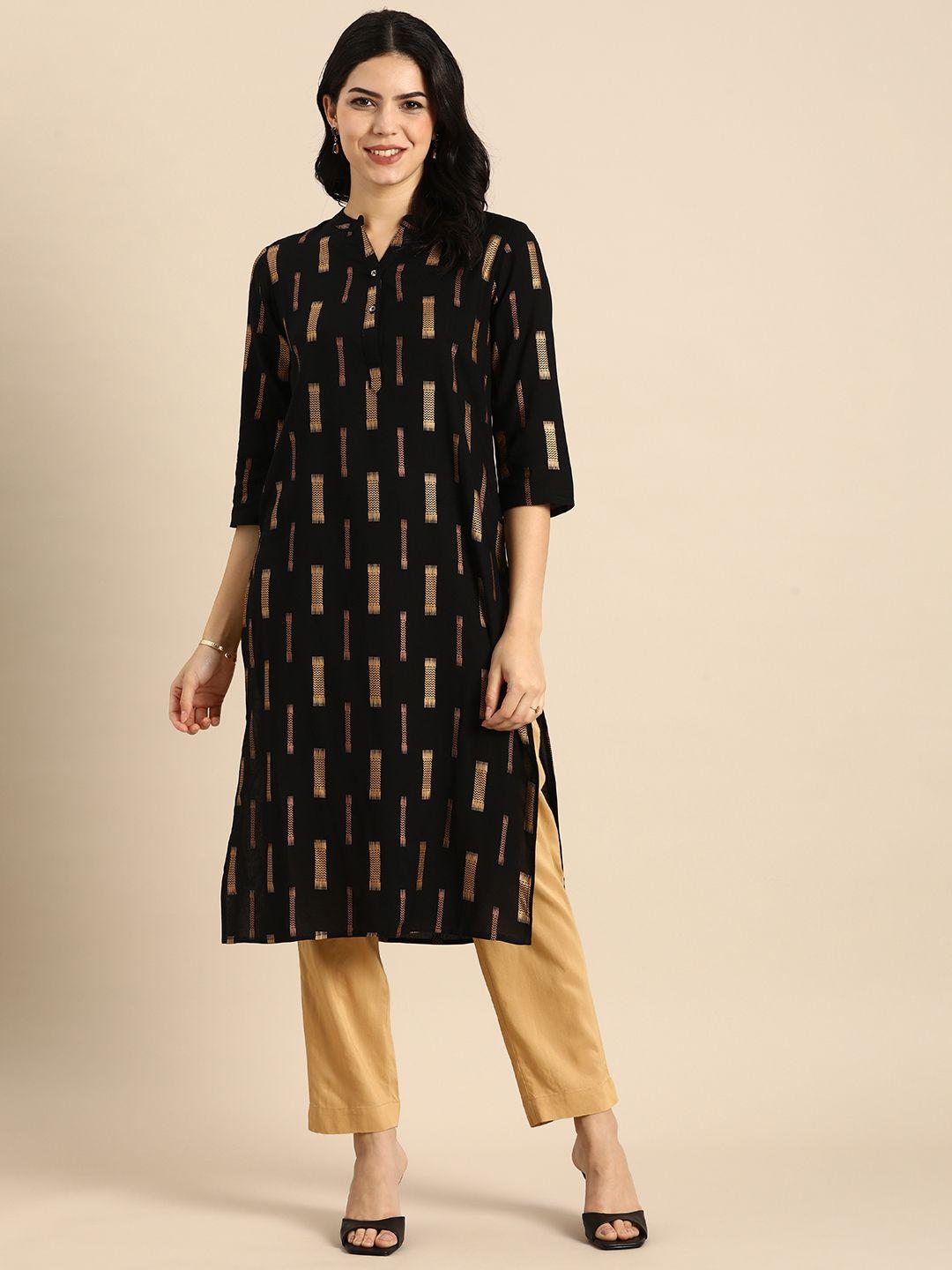 anouk printed mandarin collar pure cotton kurta