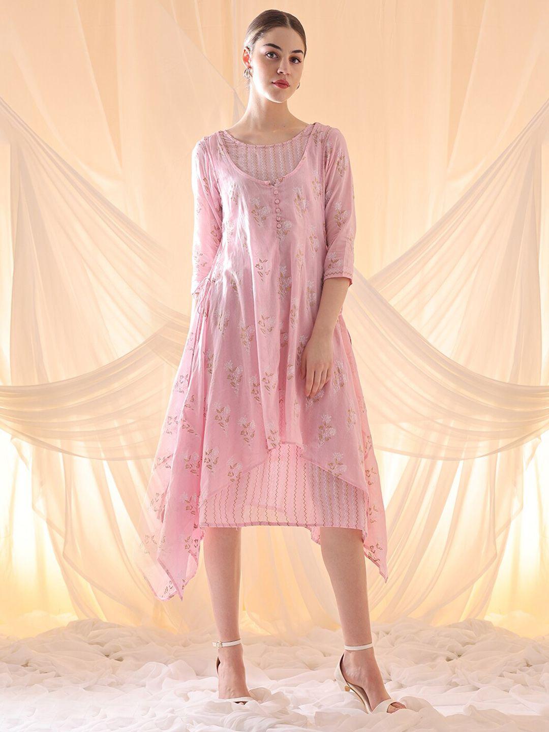 anouk printed pure cotton a-line midi ethnic dress
