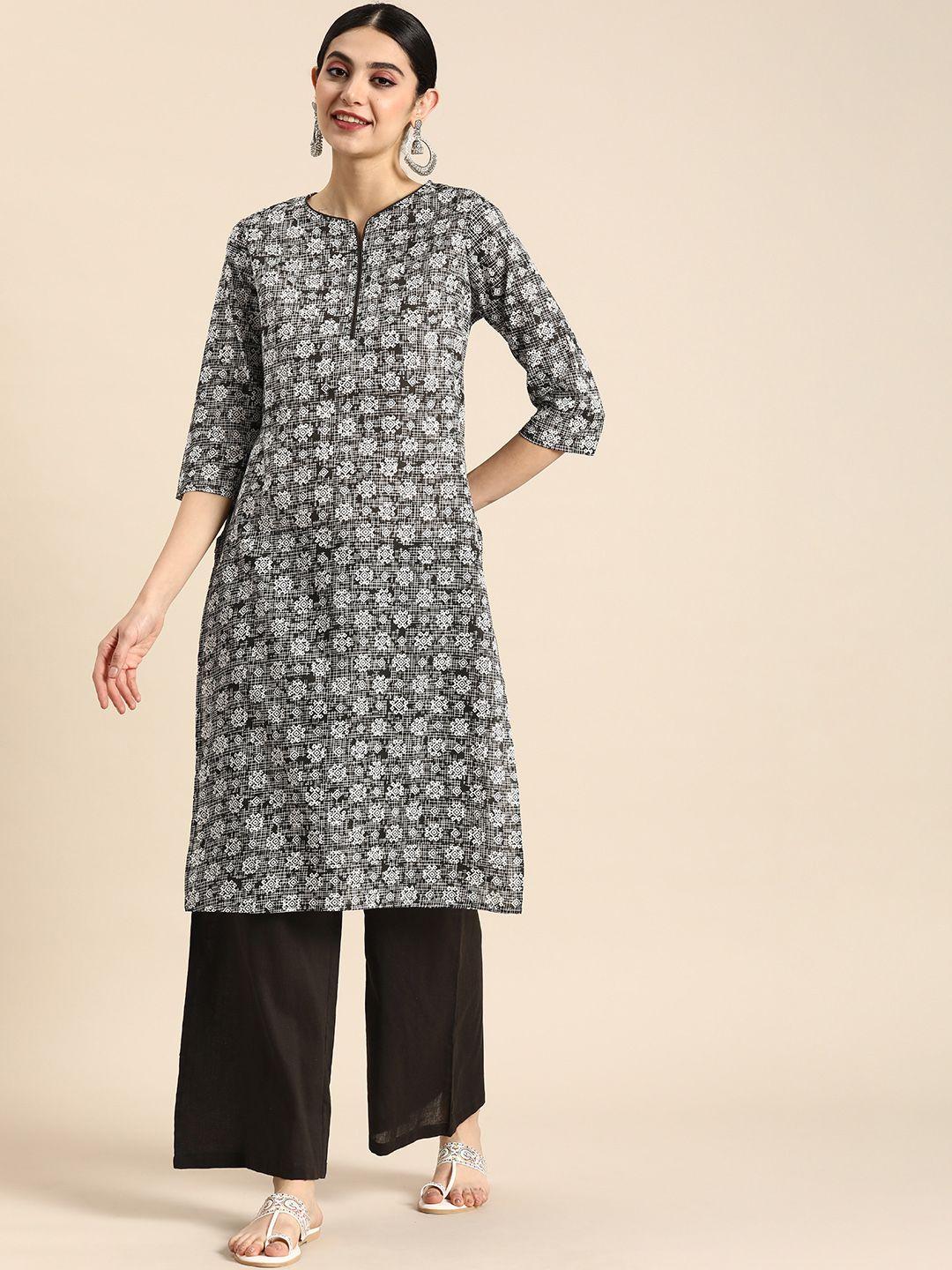 anouk printed pure cotton kurta with palazzos