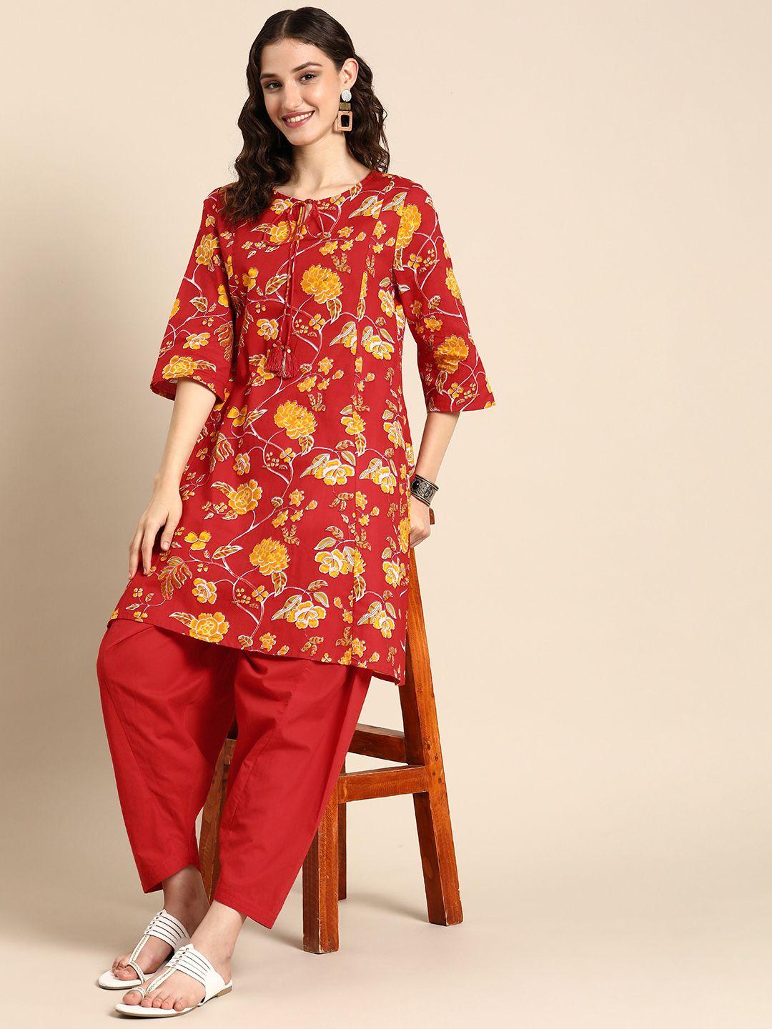 anouk printed pure cotton kurta with patiala