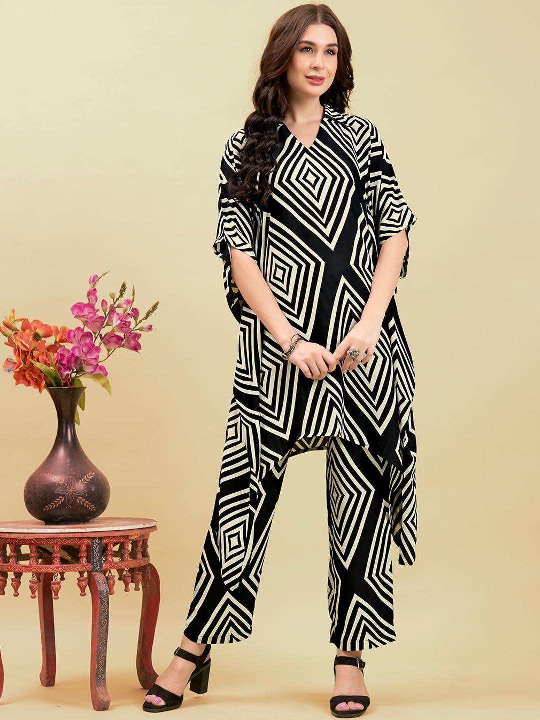 anouk printed shirt collar kaftan tunic with trousers