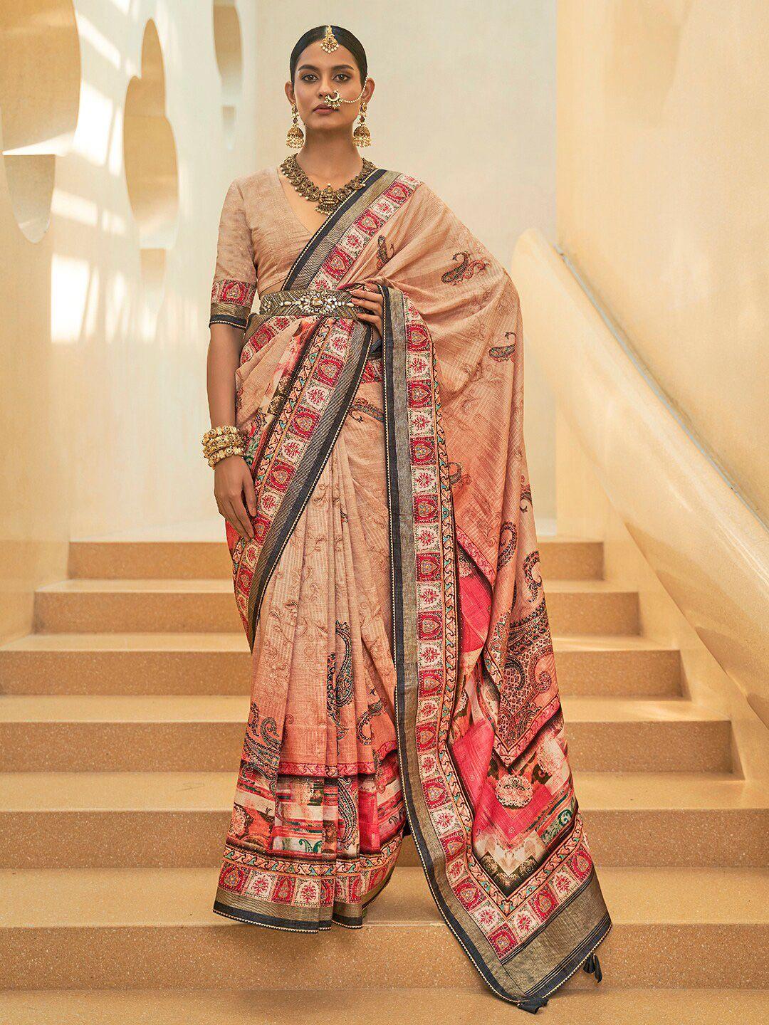 anouk printed silk blend bagh saree