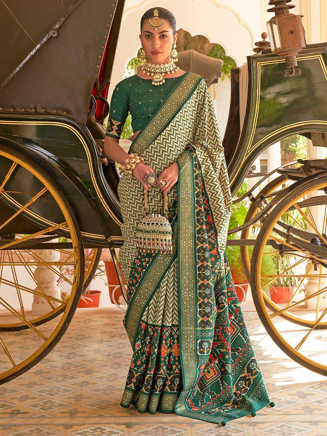 anouk printed silk blend embellished pochampally saree