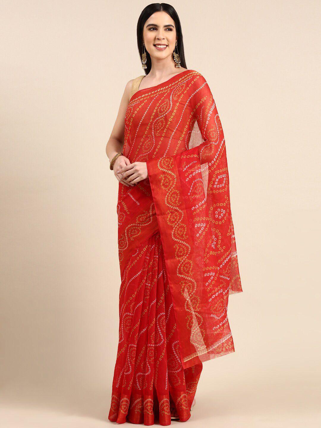 anouk printed zari bandhani saree