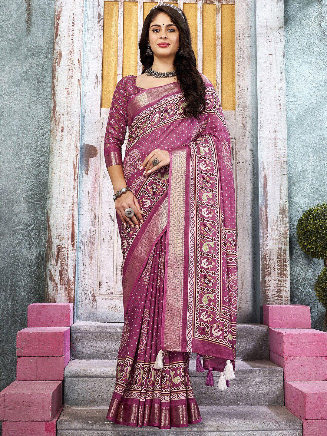 anouk printed zari bandhani saree