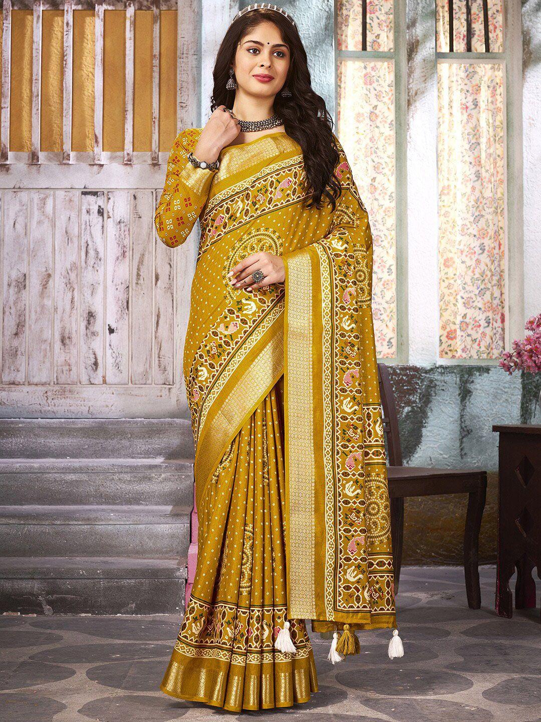 anouk printed zari bandhani saree