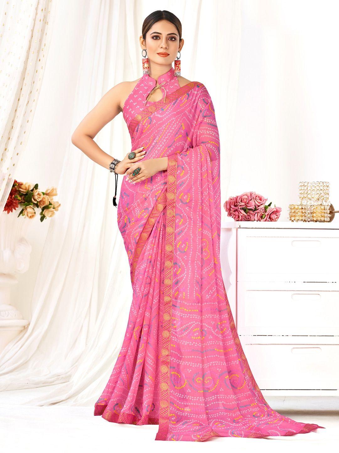 anouk printed zari pure chiffon bandhani saree