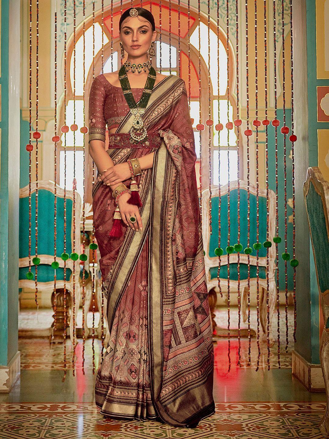 anouk printed zari silk blend gotta patti banarasi saree