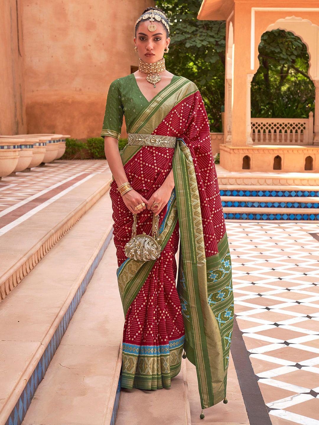 anouk printed zari silk blend pochampally saree