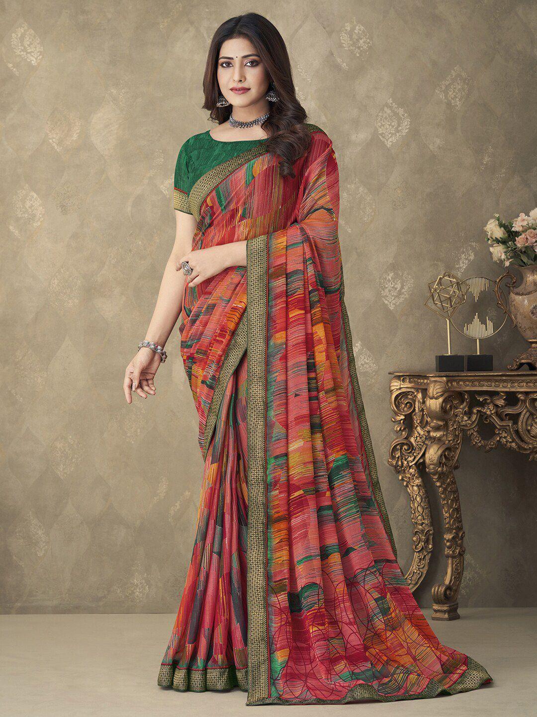 anouk pure chiffon block print saree