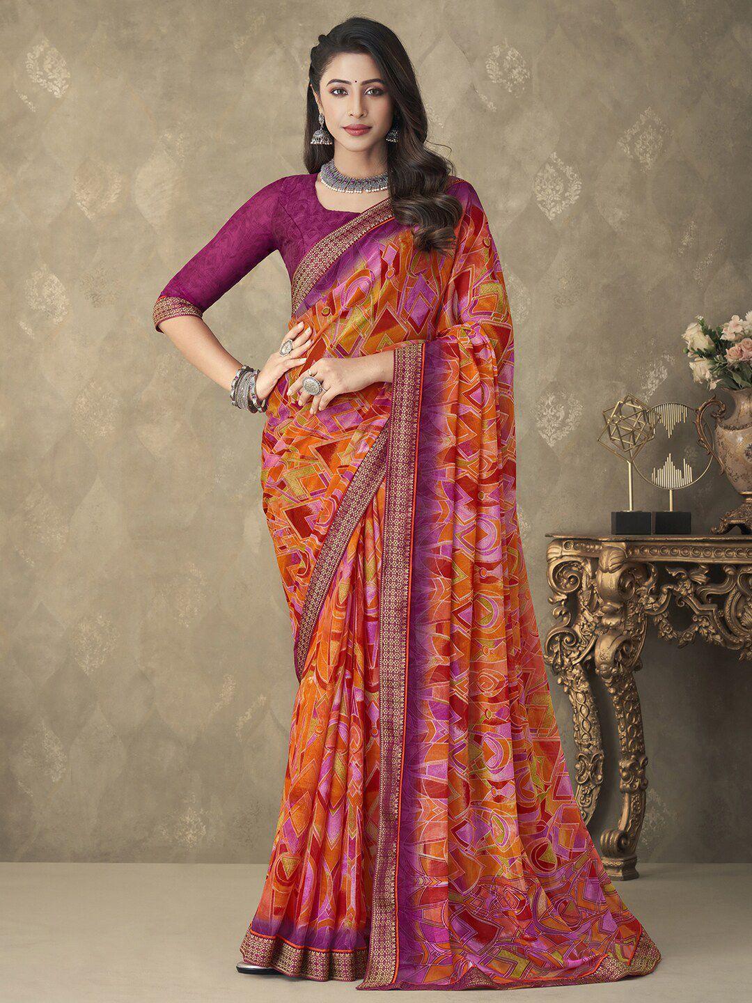 anouk pure chiffon block print saree