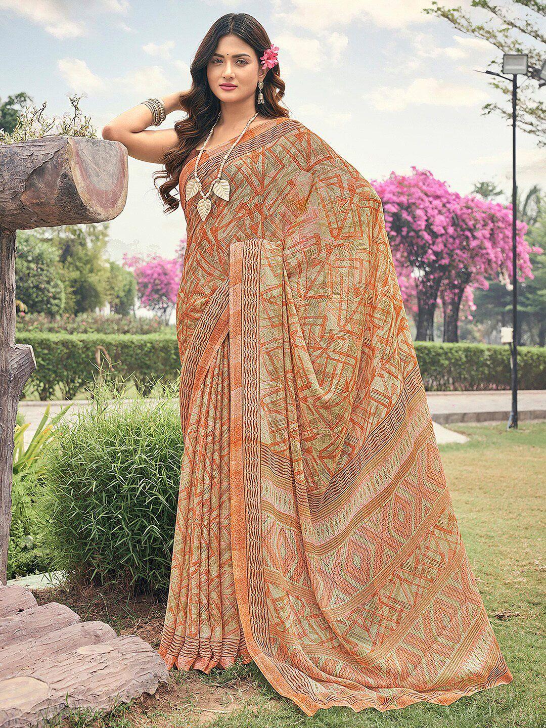 anouk pure chiffon block print saree