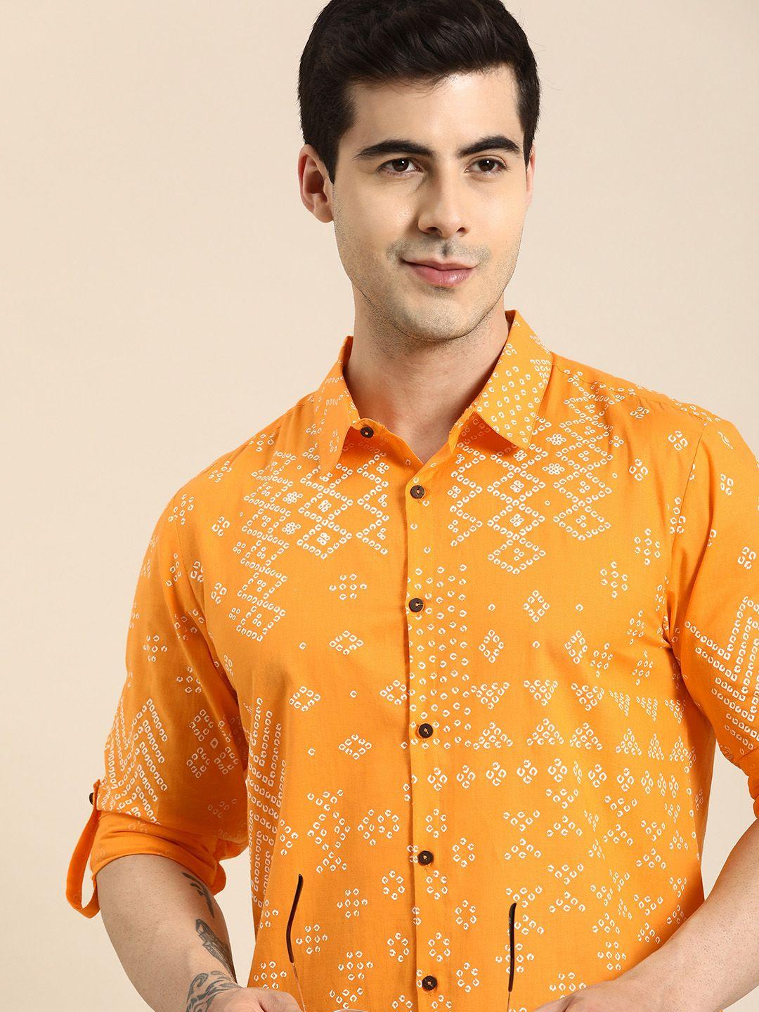 anouk pure cotton geometric printed casual shirt