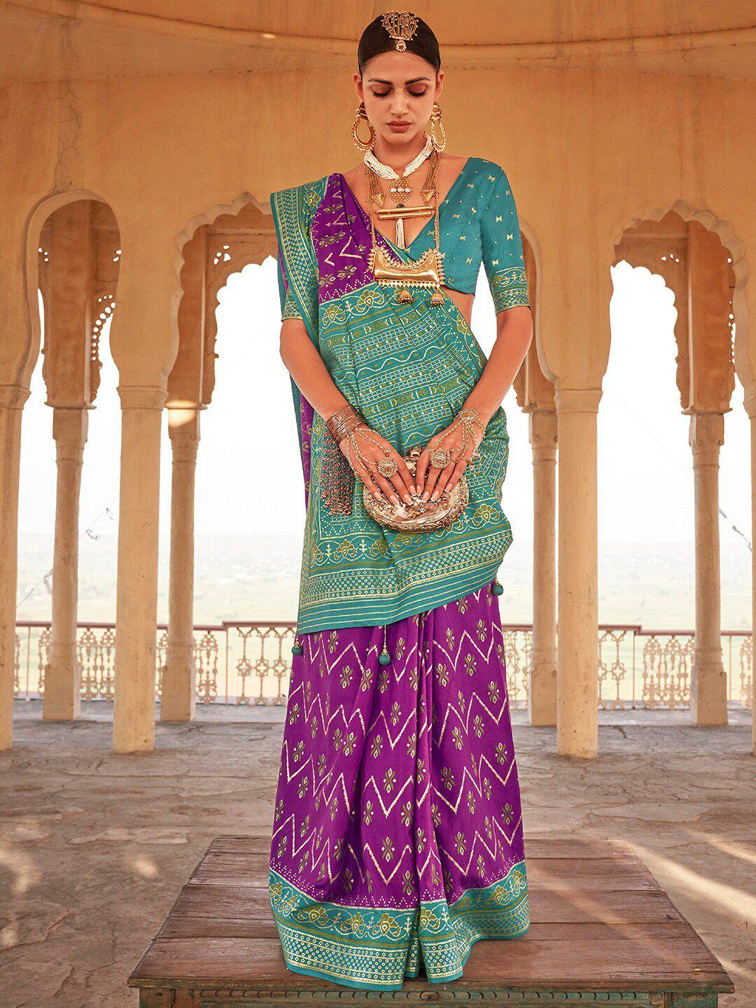 anouk purple & blue ethnic woven design zari patola saree