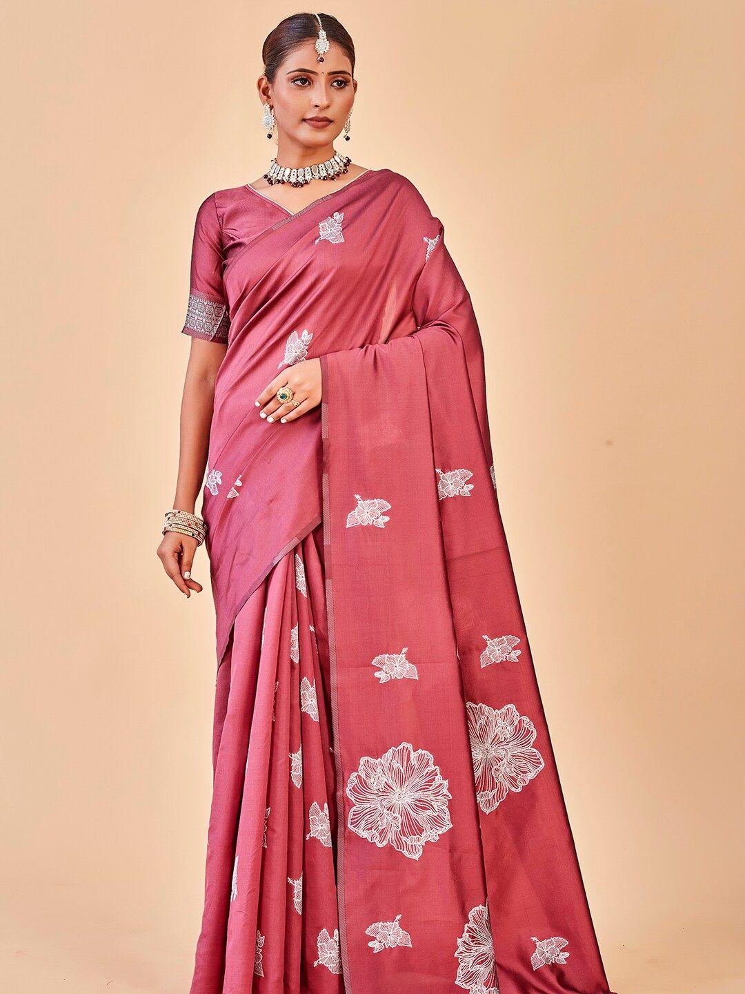 anouk purple & gold-toned floral embroidered saree