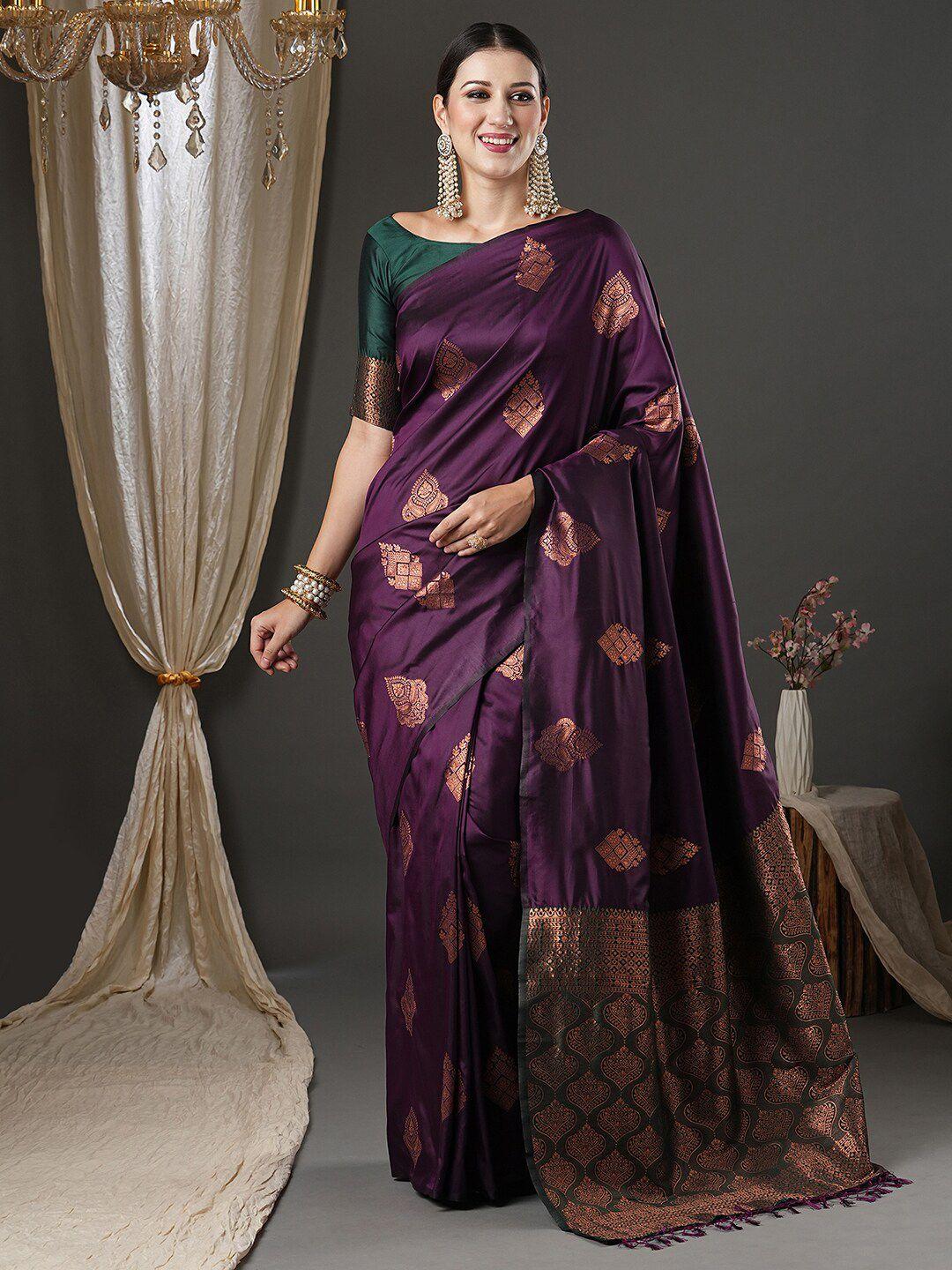 anouk purple & gold-toned woven design zari banarasi saree