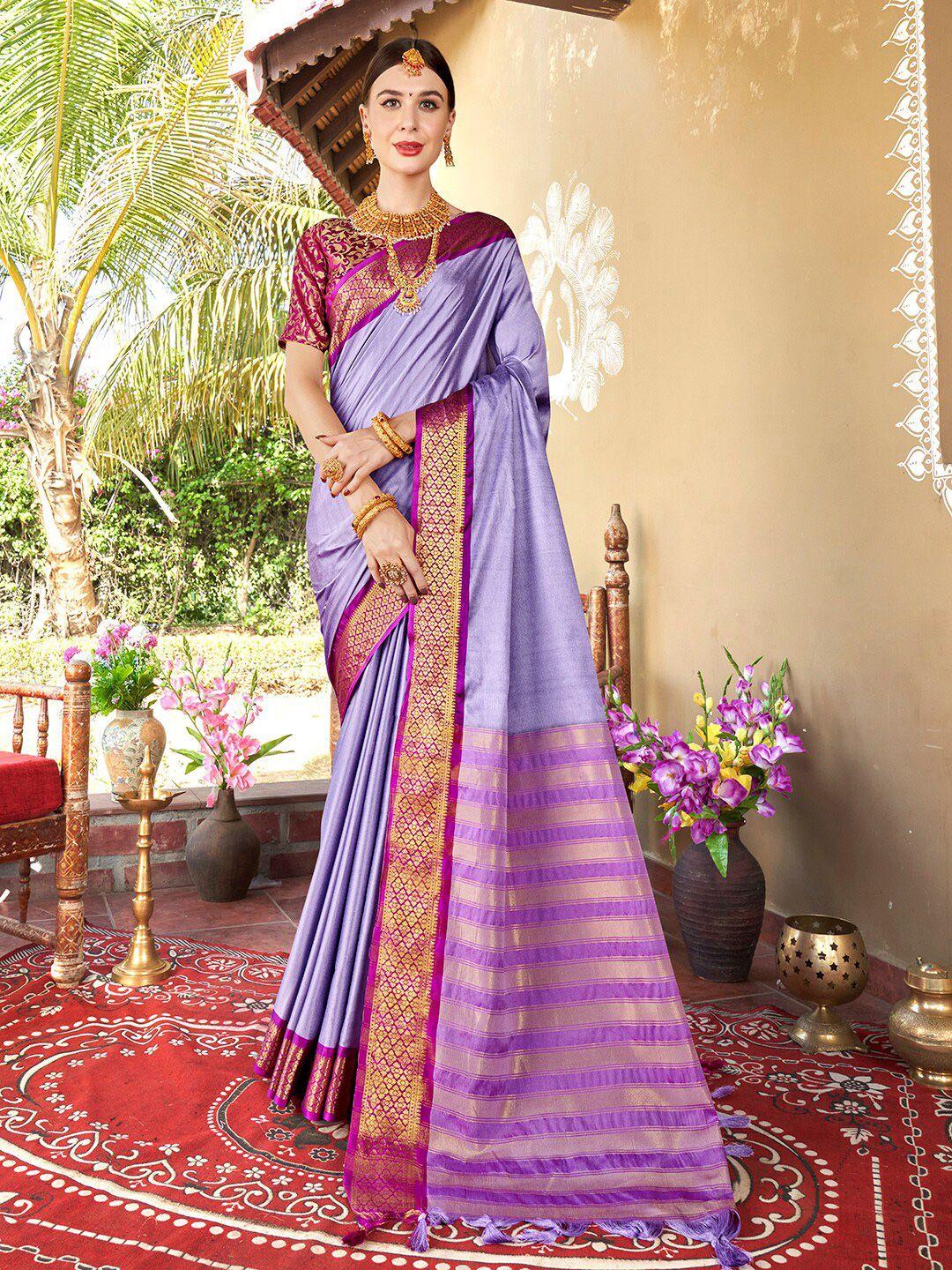 anouk purple & gold-toned woven design zari saree